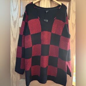 Yest Sweater - V-Neck - Black& Red - Size 12. NWT!